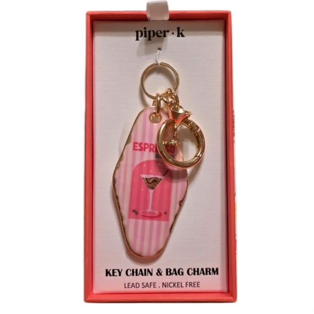 PIPER K Retro Style Motel Hotel Key Espresso Martini Keychain Bag Charm NEW NWT